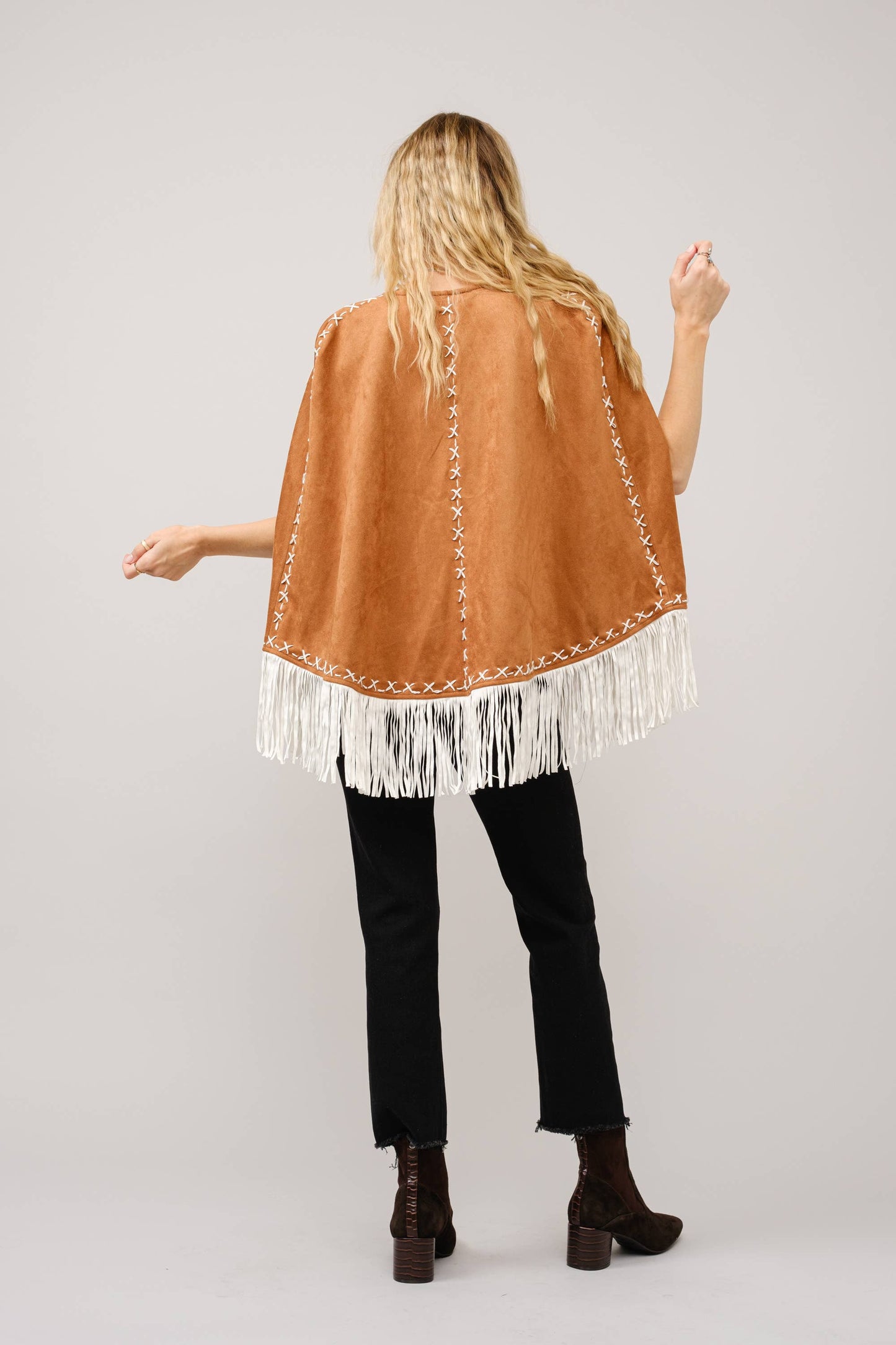 Fringe Detail Open Cape Jacket