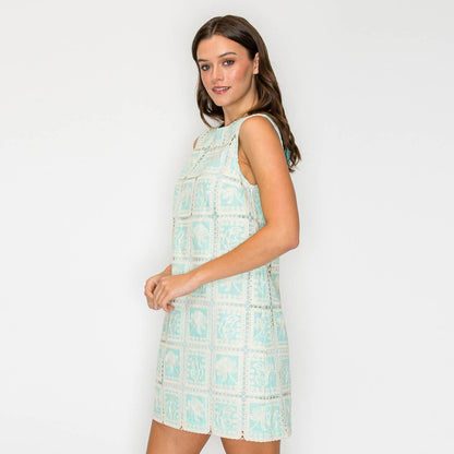 Mint Lace Patch Work Mini Shift Dress
