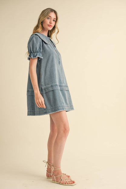 Doll Collar Denim Mini Dress