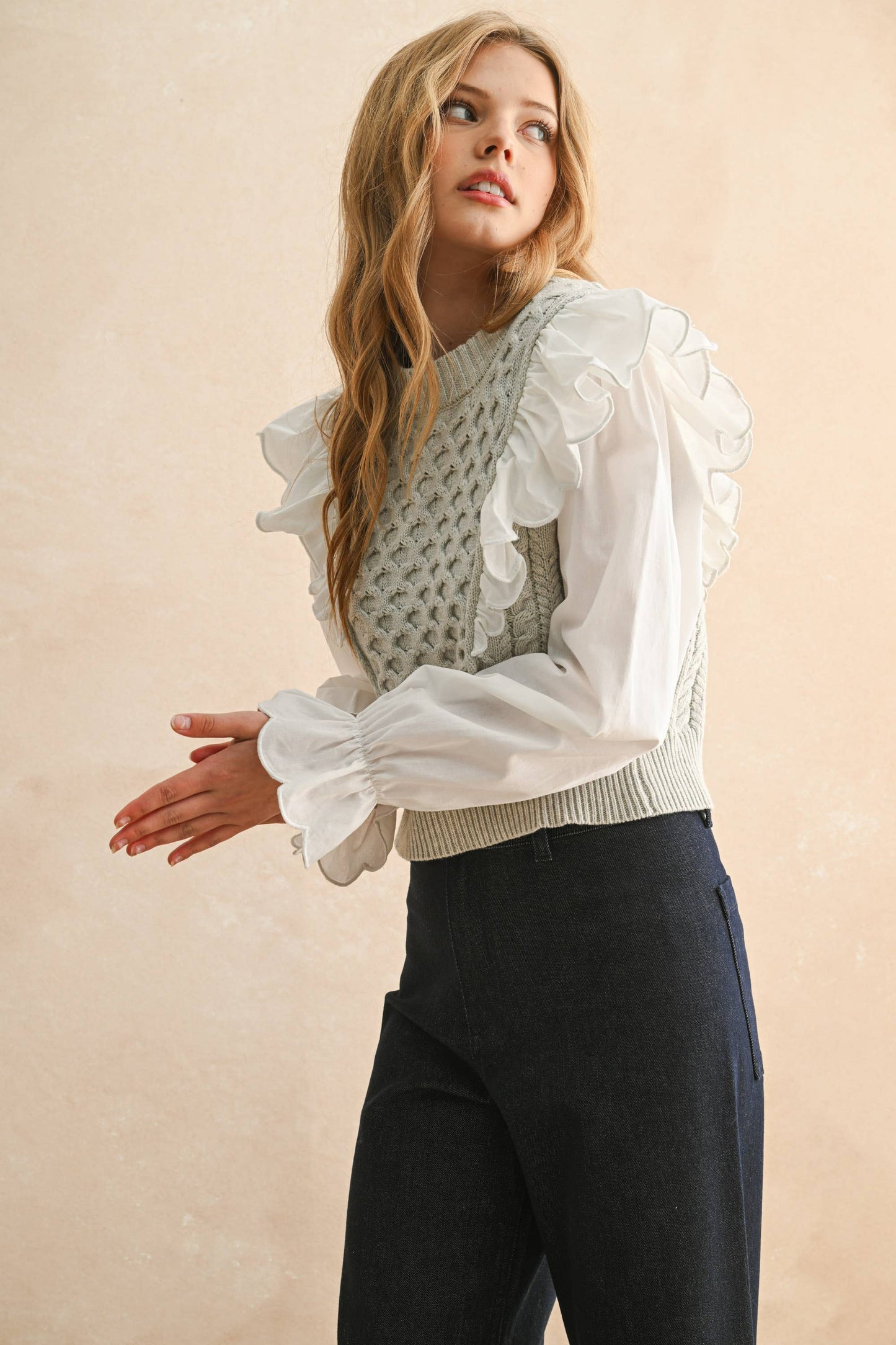 Miou Muse Ruffle Trim Sweater
