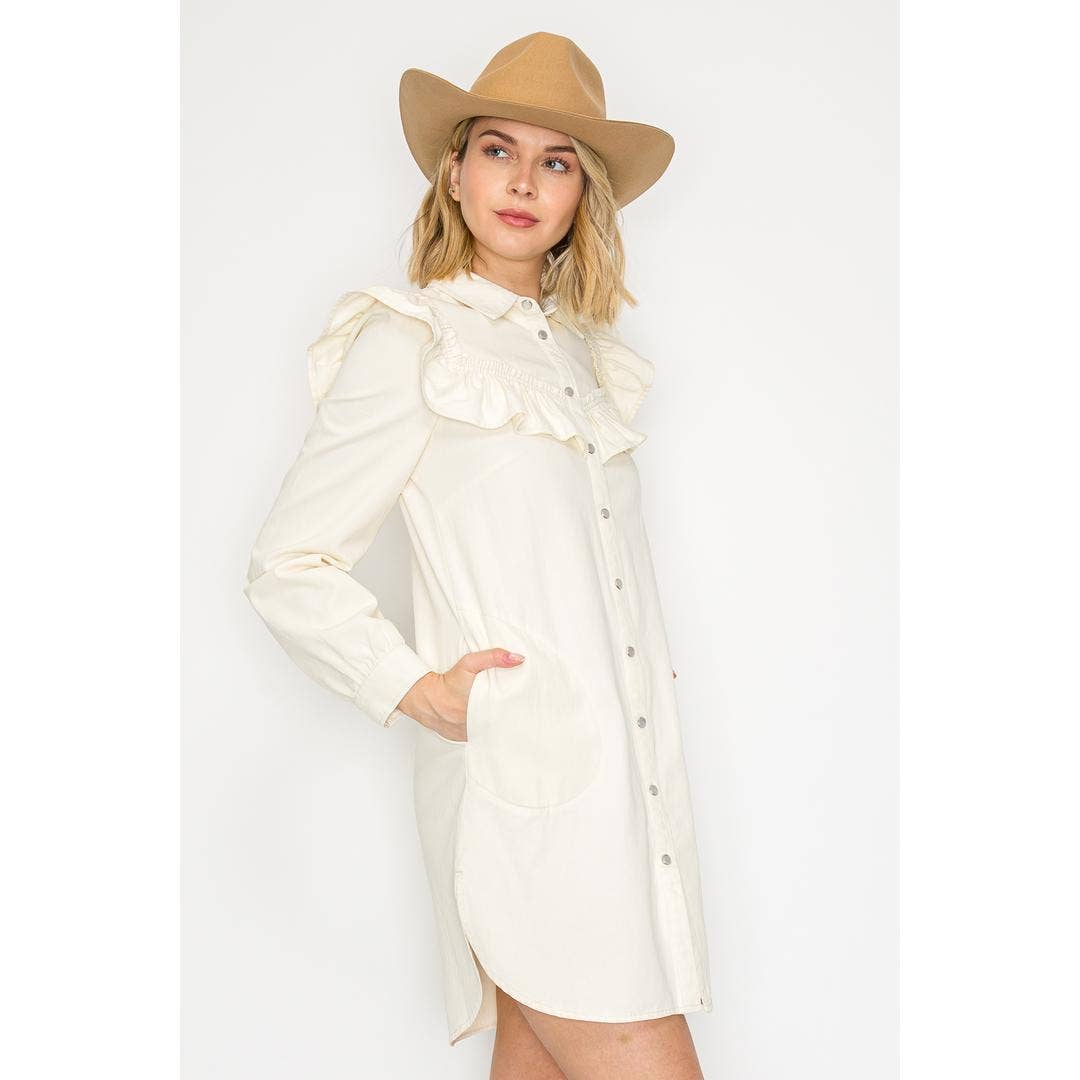 Ruffle Yoke Button-Up Dress