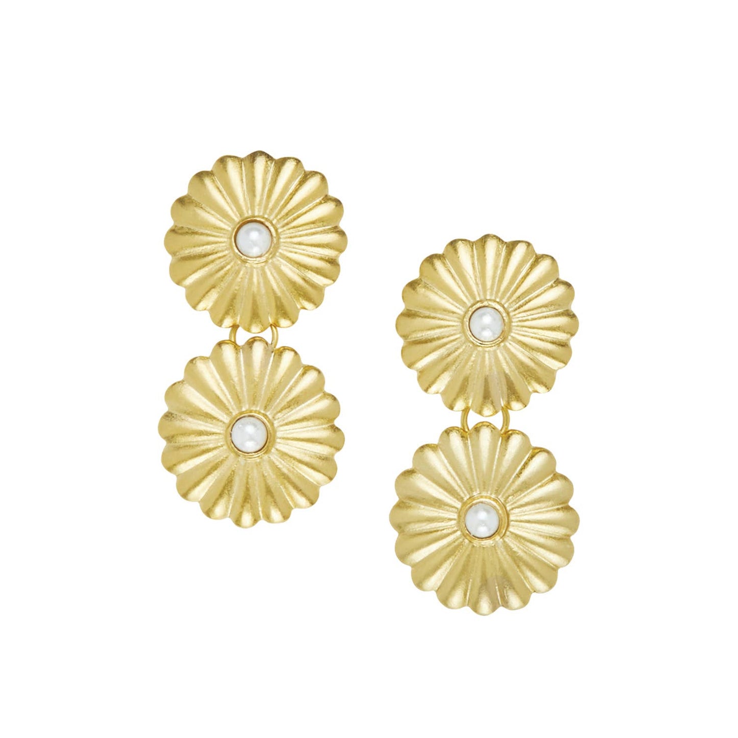 Susan Shaw Gold Double Concho with Freshwater Pearl Earrings