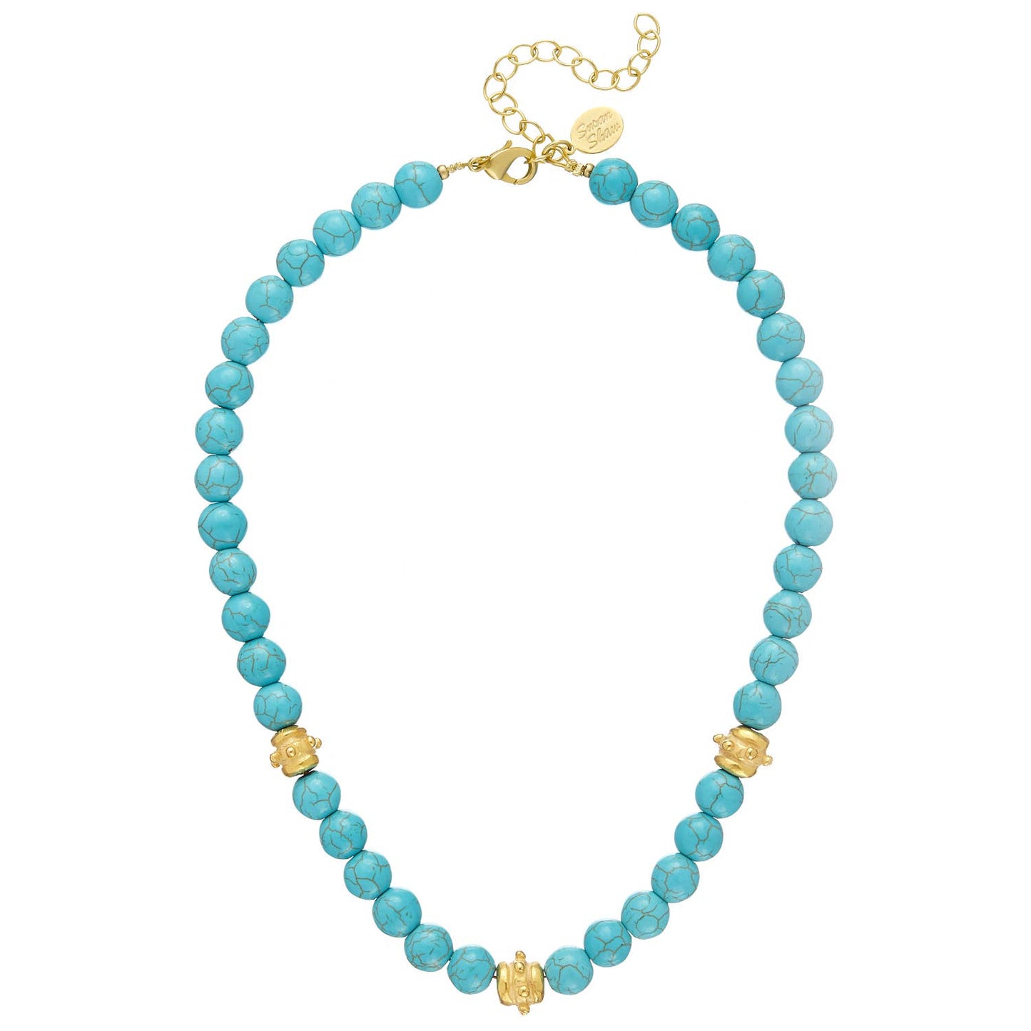 Susan Shaw Genuine Turquoise with Handcast Gold Bentley Beads Necklace
