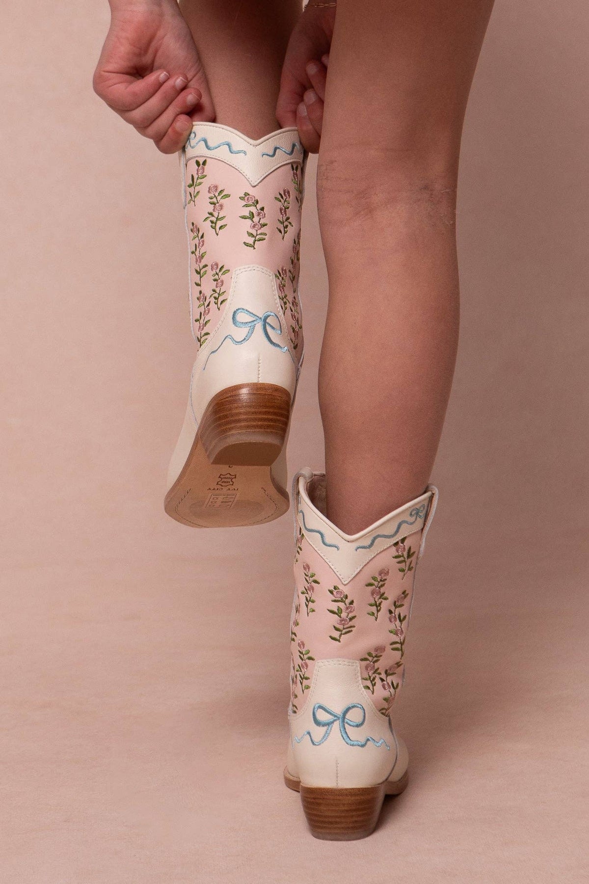 Mini Cream & Pink Rosemary Cowgirl Boots