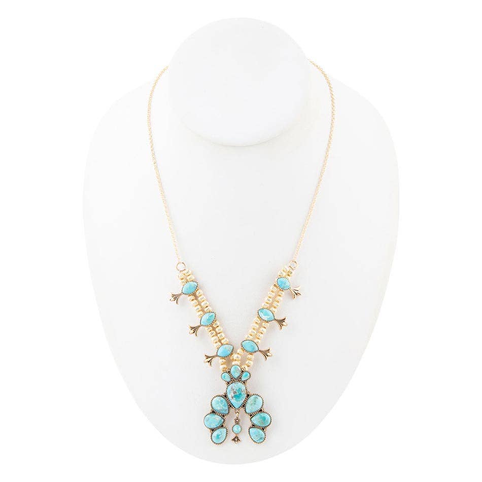 Barse Floral Statement Blue Turquoise Golden Necklace