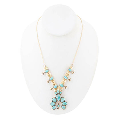 Barse Floral Statement Blue Turquoise Golden Necklace