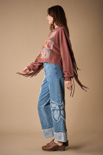 Blue B Wild West Graphic Fringe Sweatshirt