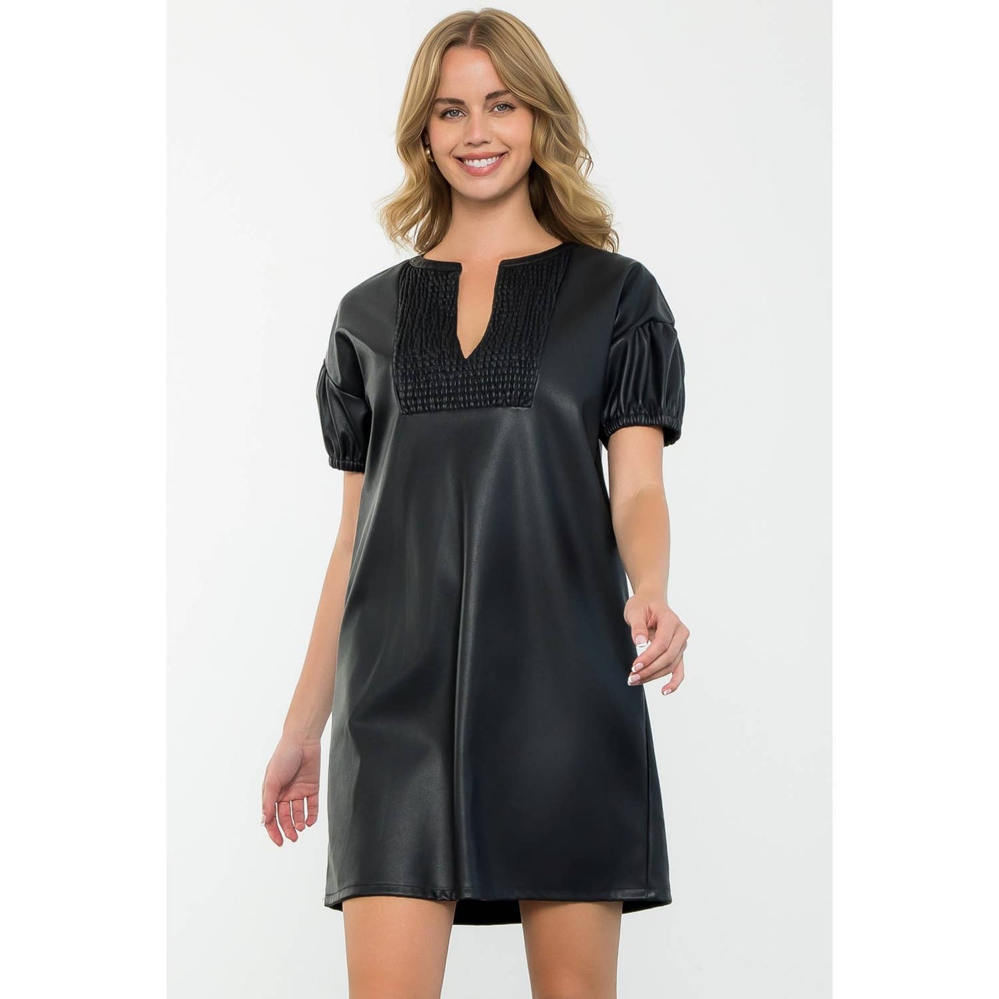 Short Sleeve Leather Dress