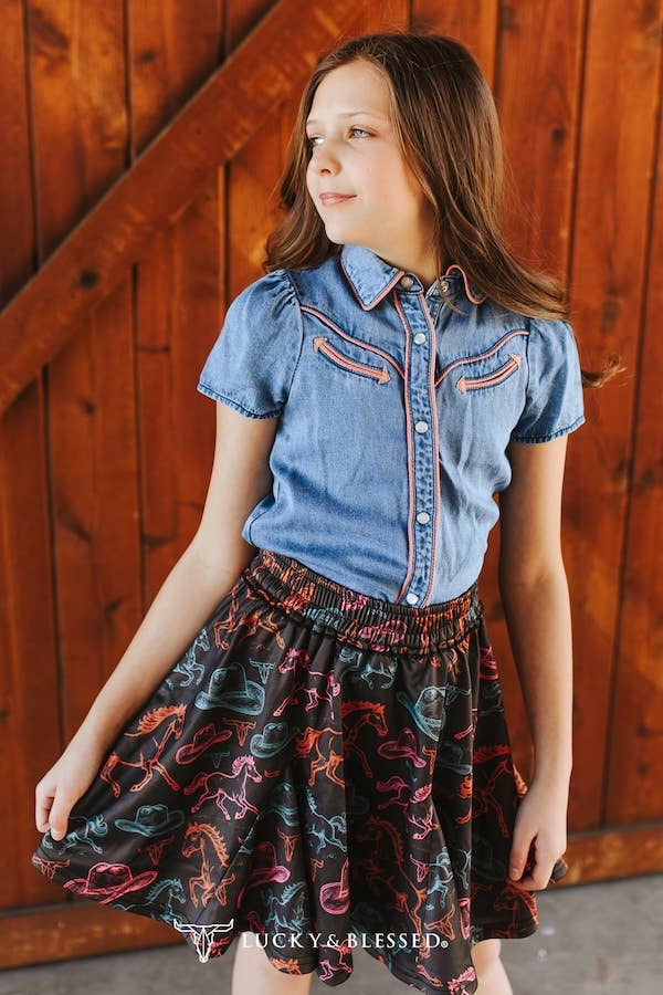 LUCKY & BLESSED Girl's Denim Western Shirt