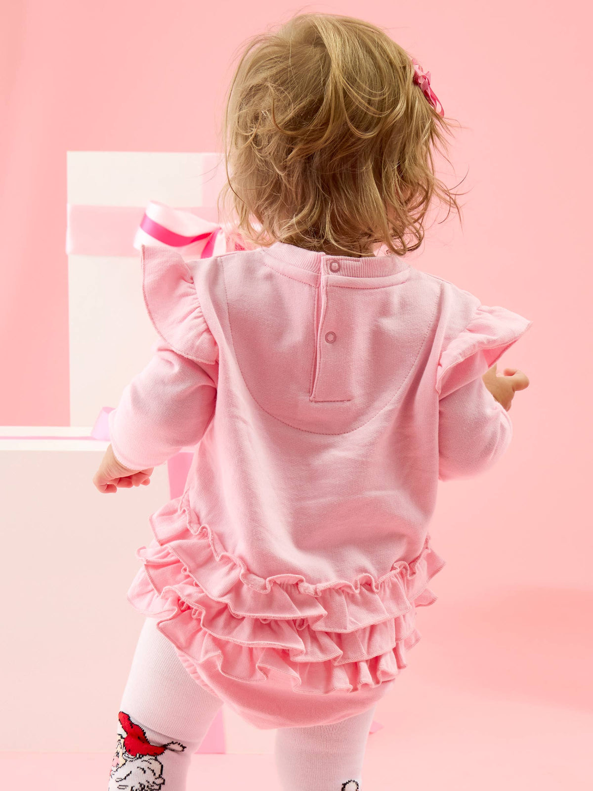 Baby Pink Santa Bubble Sweatshirt Romper
