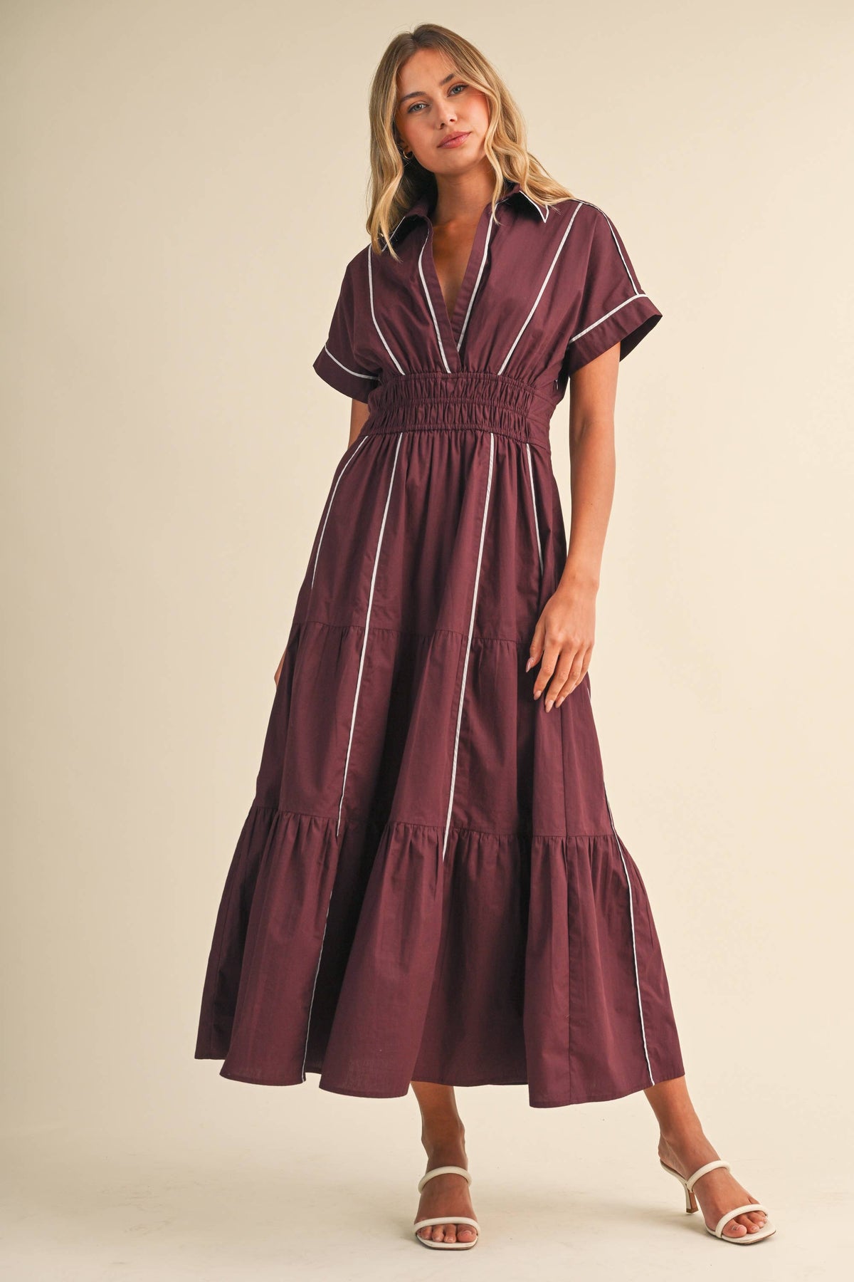 Piping Detail A-Line Maxi Dress