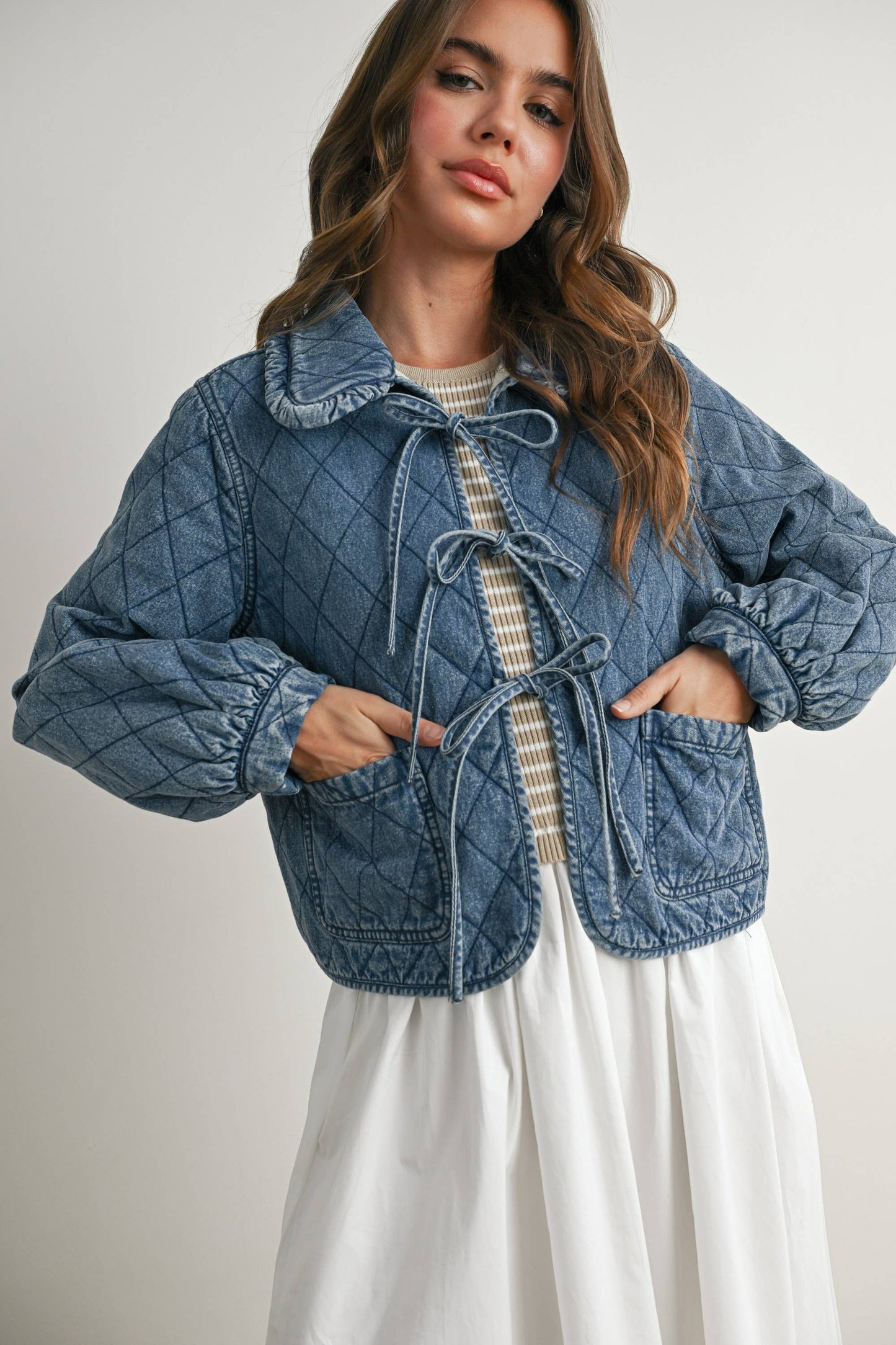 Quilted Long Sleeve Tie-Front Jacket