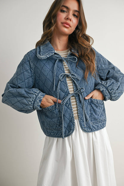 Quilted Long Sleeve Tie-Front Jacket