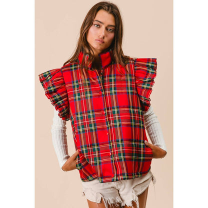 CHRISTMAS PLAID RUFFLE VEST