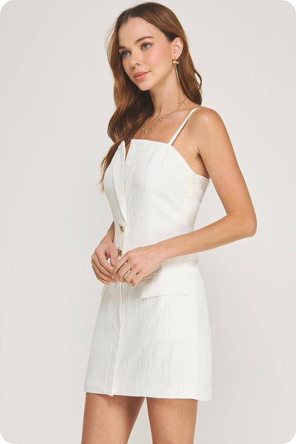 Tailored Button Front Lapel Mini Dress