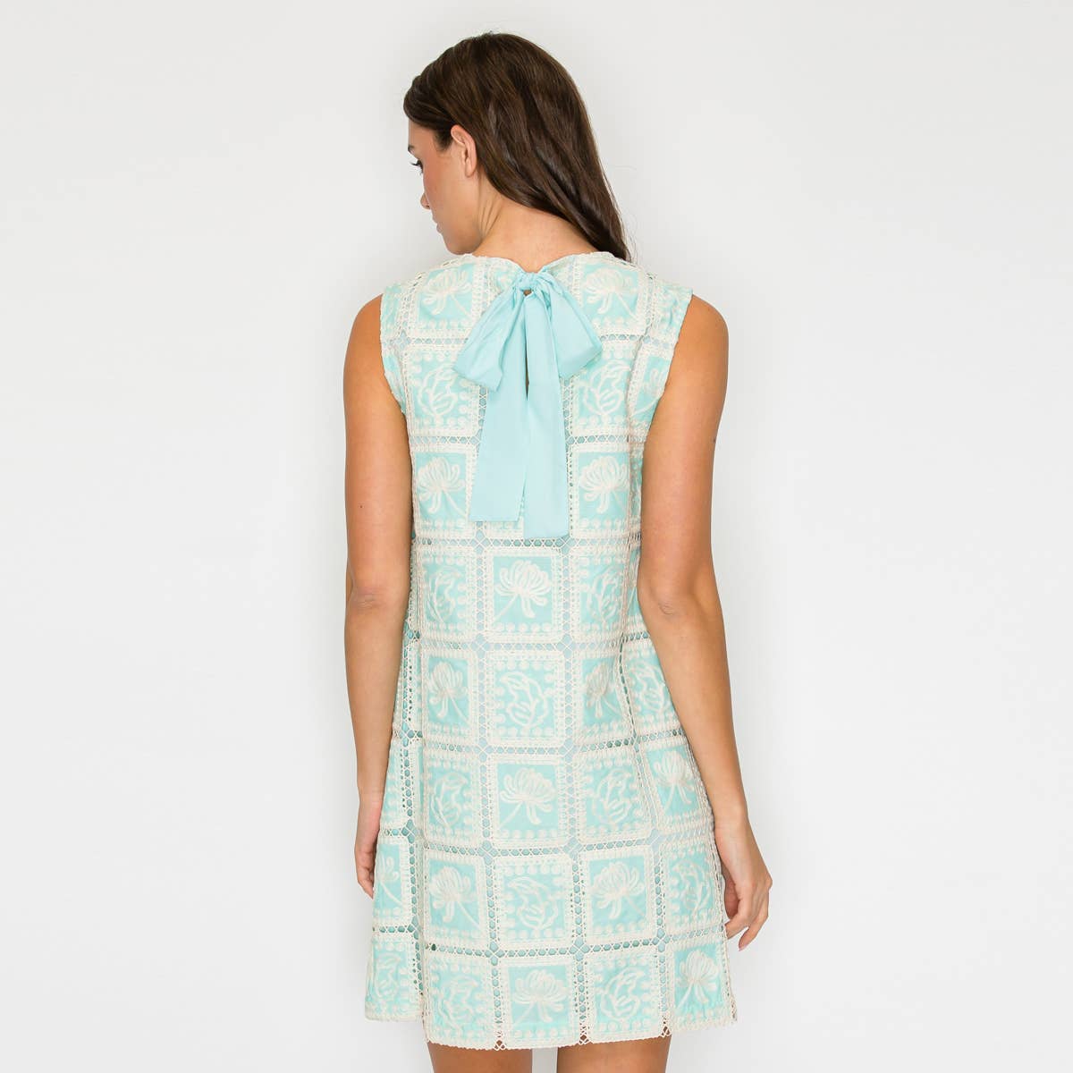 Mint Lace Patch Work Mini Shift Dress