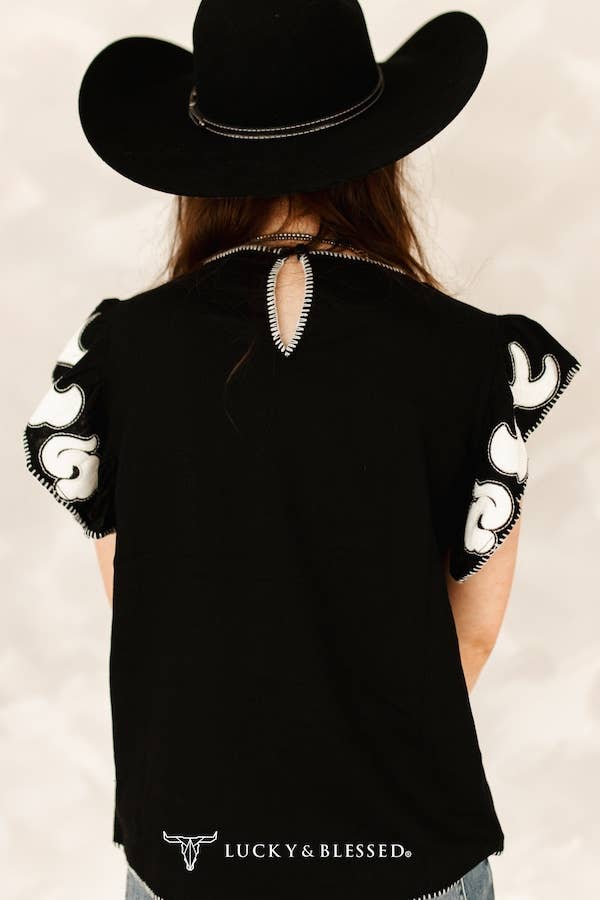 Lucky & Blesses Black Scroll Blouse