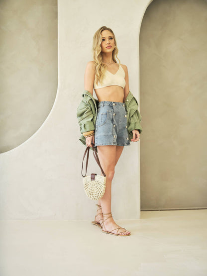 Double Button Detail Denim Shorts