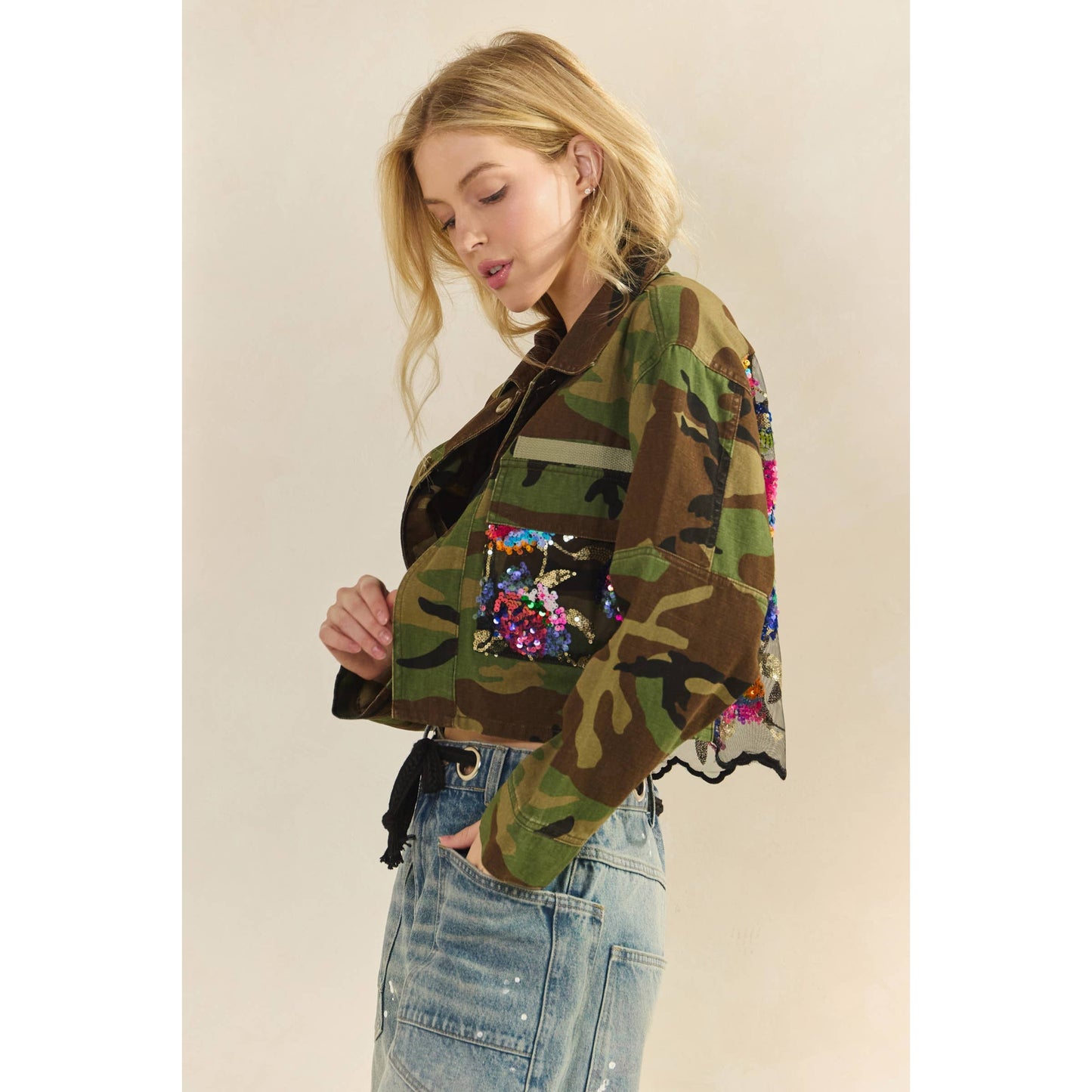Camo Sequins Contrast Jacket