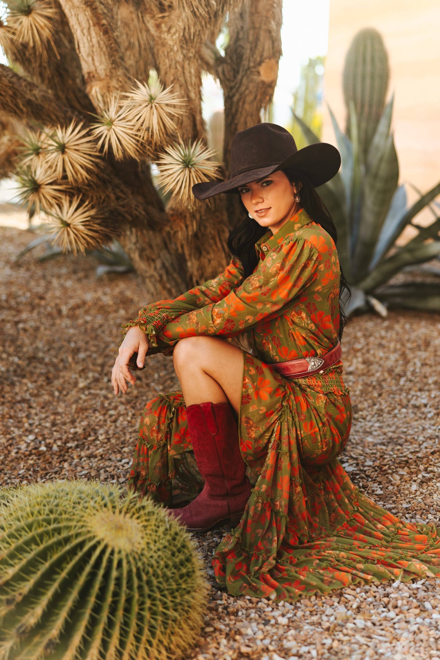 Olive Retro Cowboy Mesh Skirt
