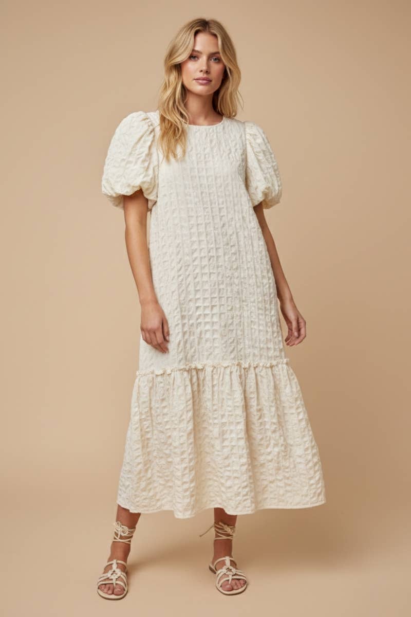 Alcott Textured Puff-Sleeve Midi