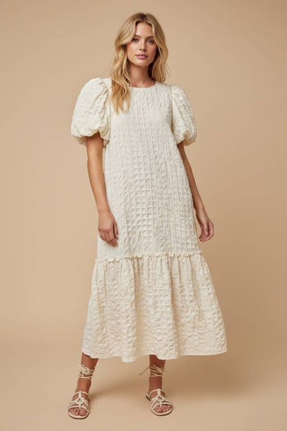Alcott Textured Puff-Sleeve Midi