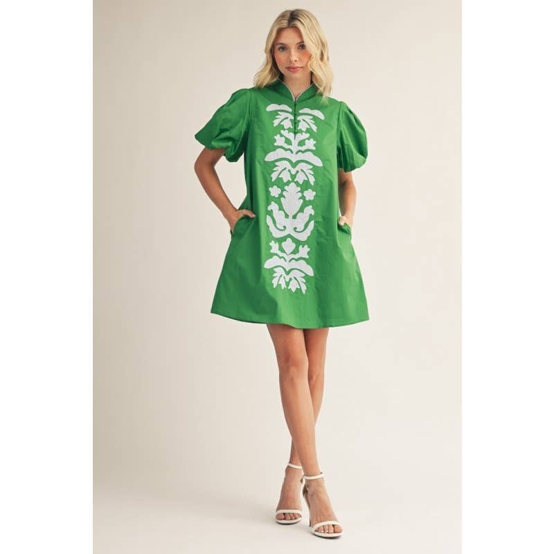 Baroque Floral Applique Solid Shift Dress