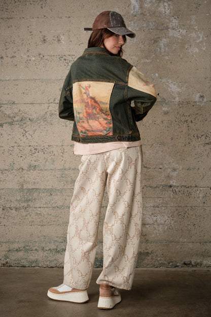Blue B Western Print Mix Denim Jacket