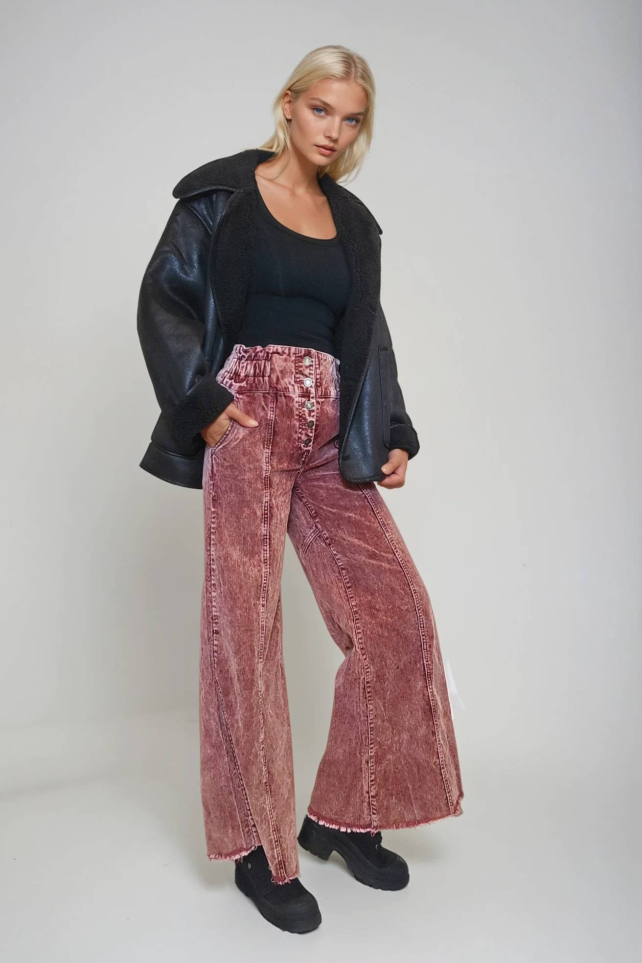 Distressed Corduroy Culotte Pants