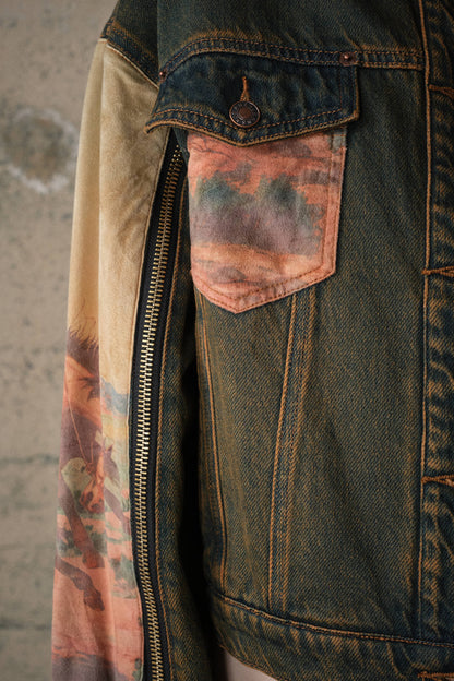 Blue B Western Print Mix Denim Jacket
