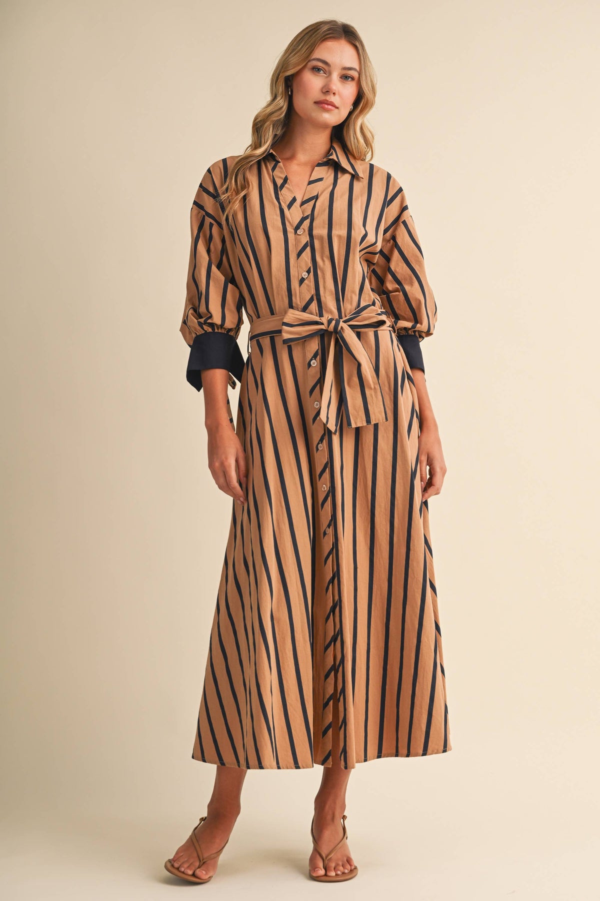 Striped Pintuck Midi Dress