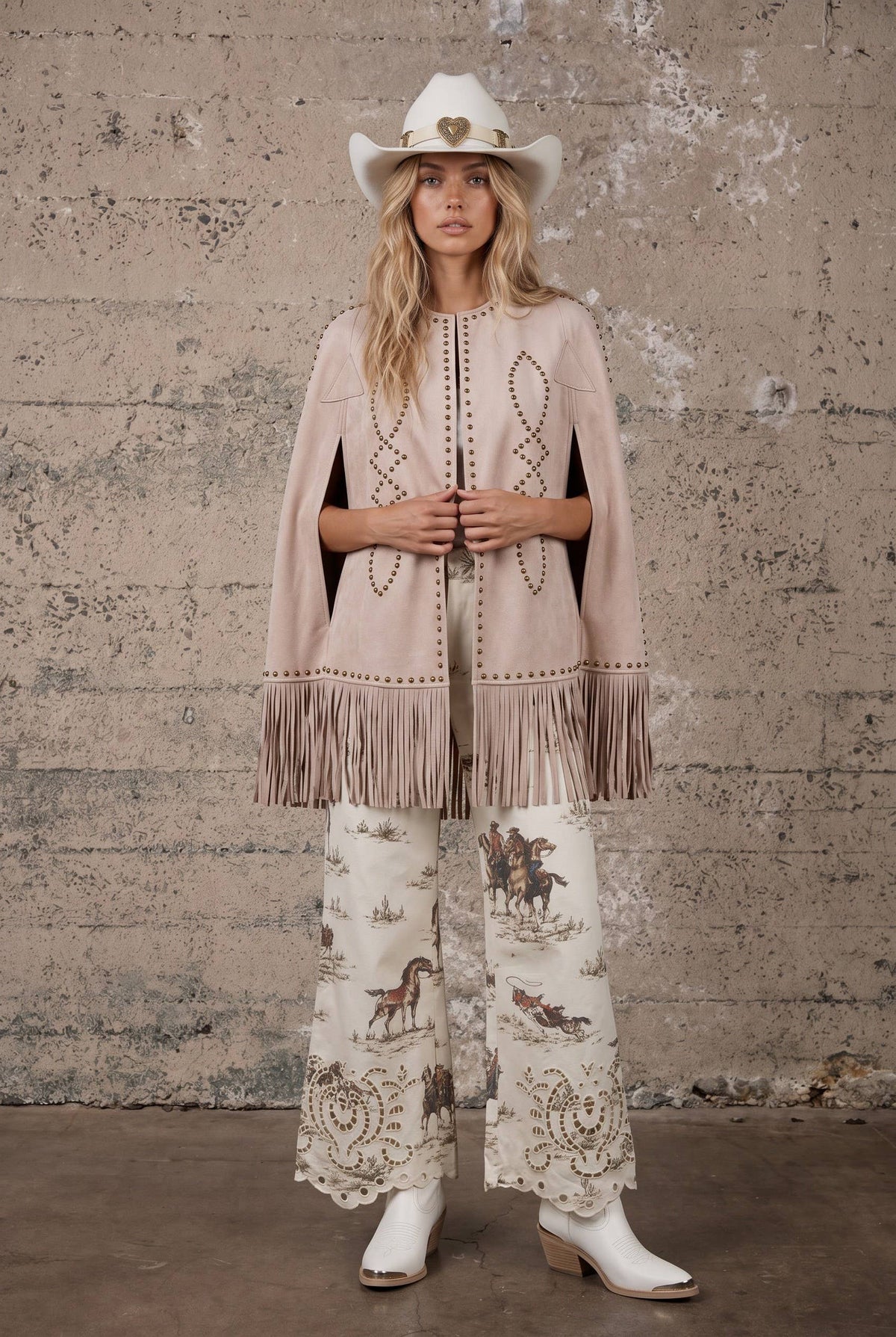 Blue B Studded Fringe Suede Cape