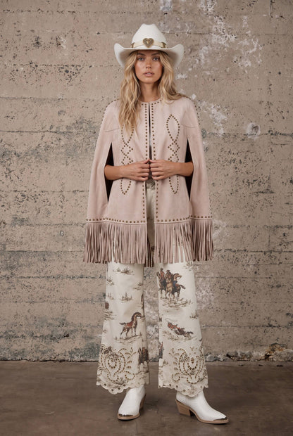 Blue B Studded Fringe Suede Cape