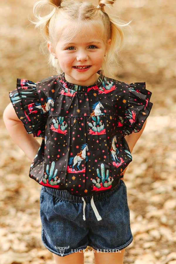 LUCKY & BLESSED Girl's Satin Ruffle Top