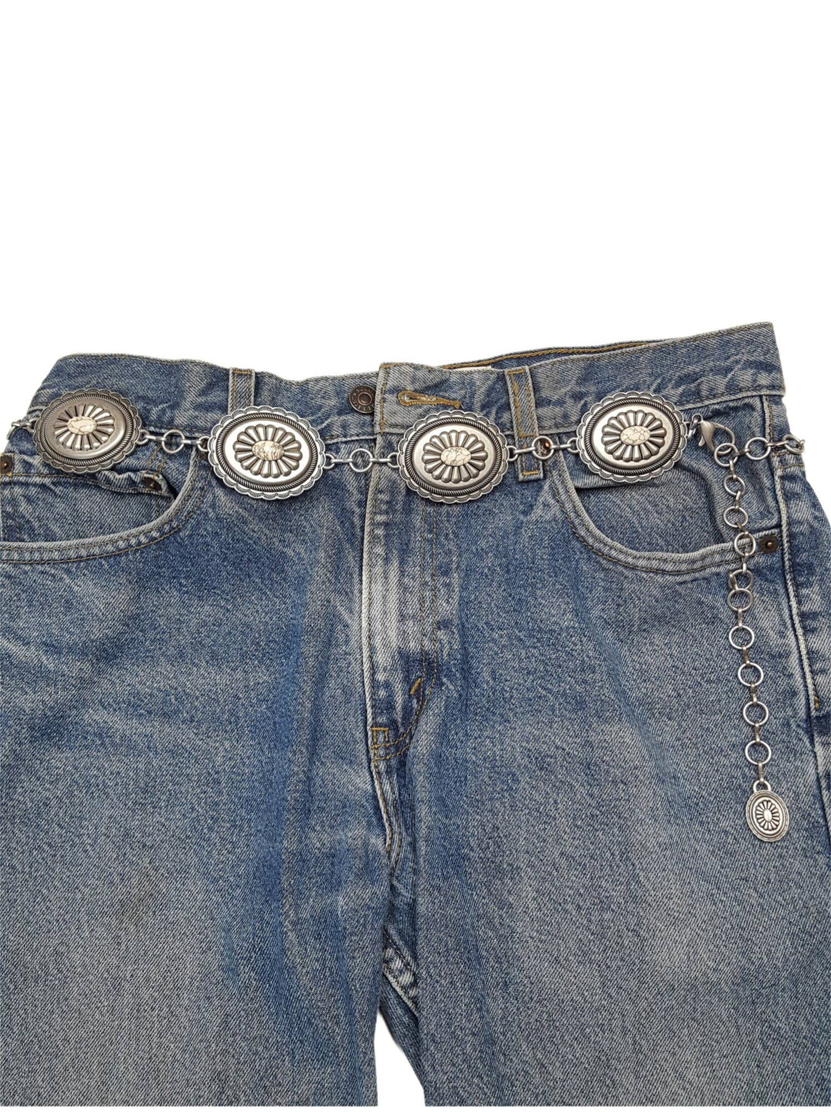 Western Oval Concho Chain Belt with Stones
