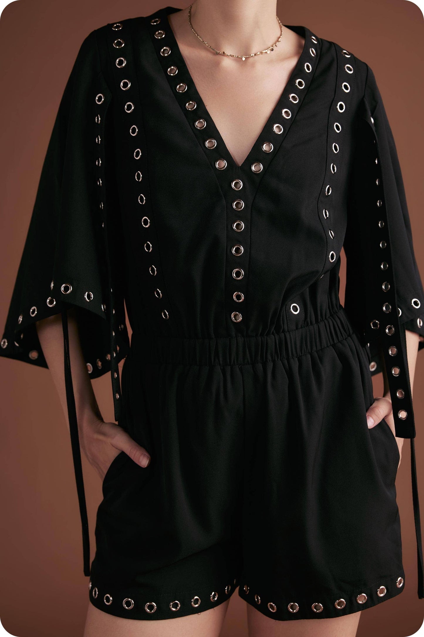 Grommet V-Neckline Romper