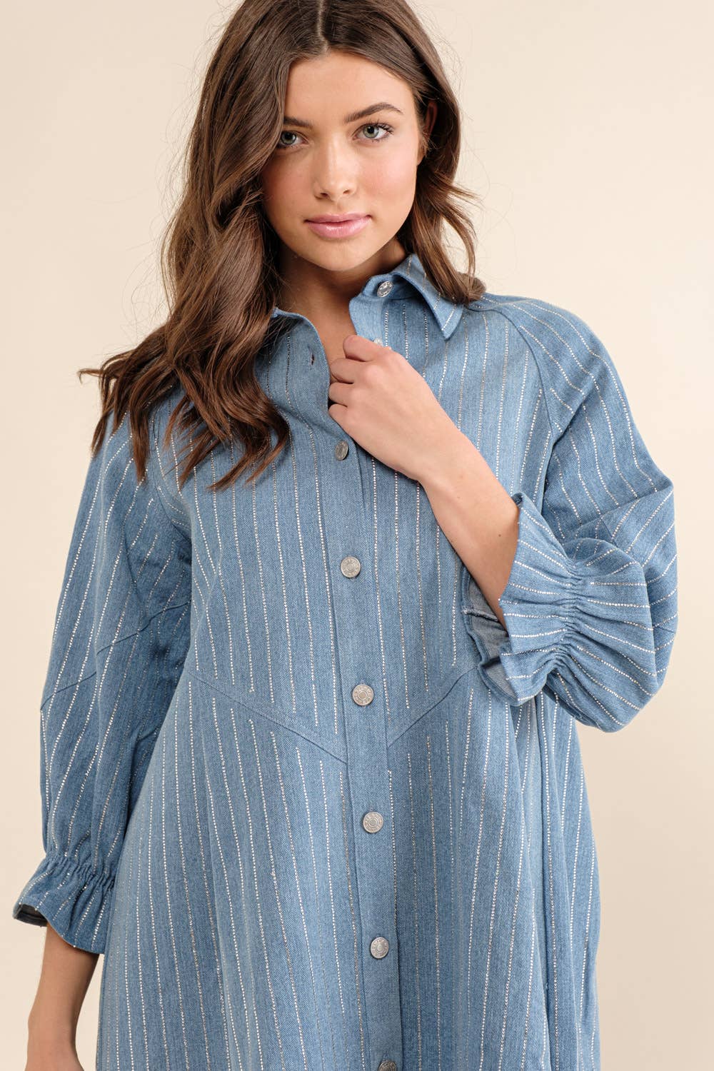 Embellished Sparkle Stone Stripe Denim Dress