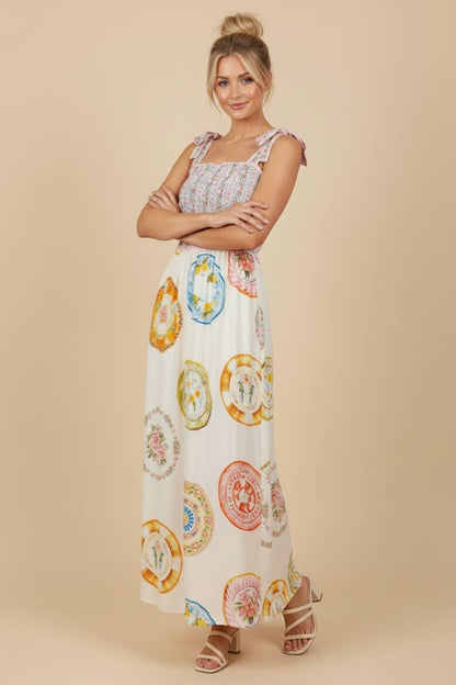 Majolica Plate Print Maxi Dress