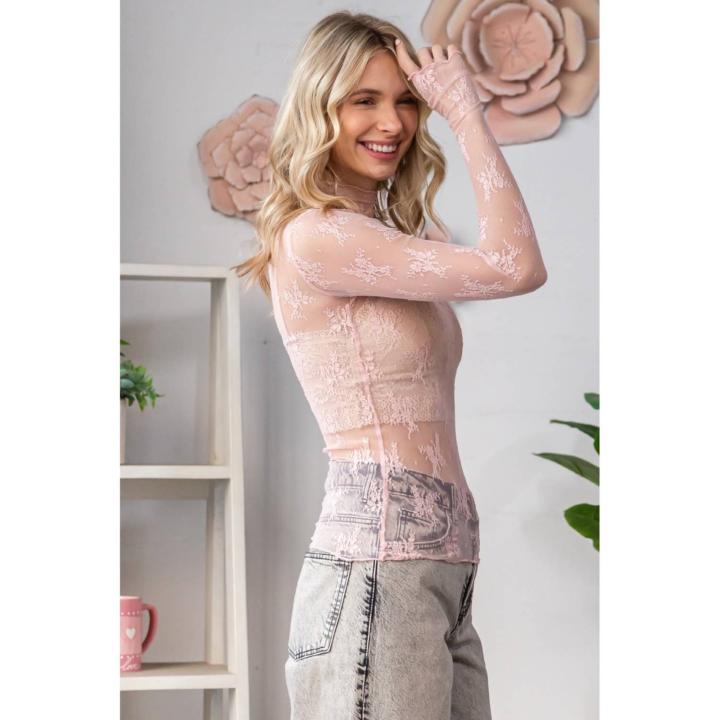 Lace Long Sleeve See Through Ivory Top