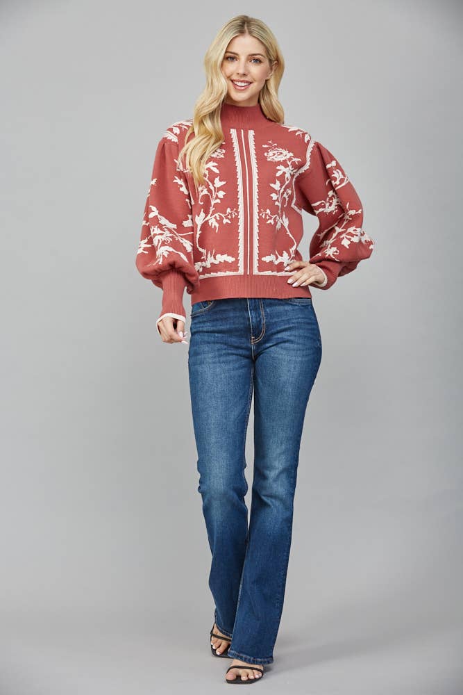 Baloon Sleeve Mock Neck Sweater