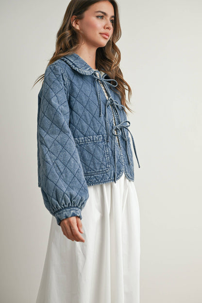 Quilted Long Sleeve Tie-Front Jacket