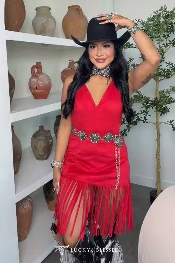 Lucky & Blessed Red Suede Dress
