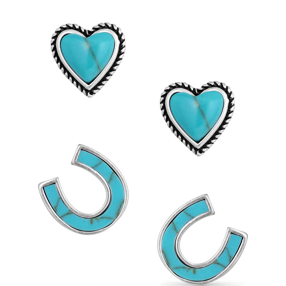 Montana Silversmith Turquoise Heart & Horseshoe Earring Set
