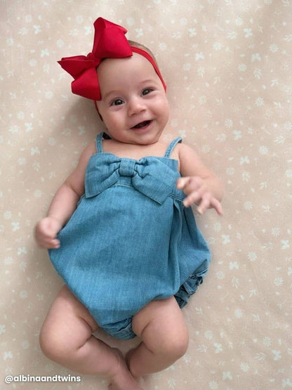 Baby Girls Denim Bow Bubble Romper