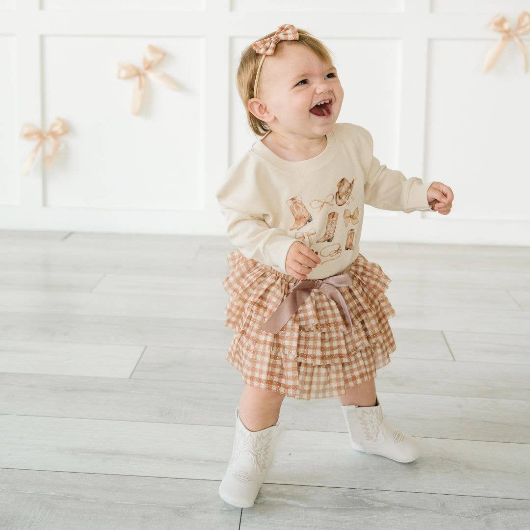 Gingham Printed Tulle Tiered Skirt