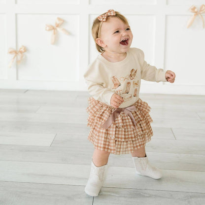 Gingham Printed Tulle Tiered Skirt