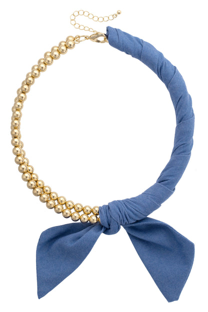 Canvas Style Bianca Denim Ball Bead Scarf Necklace