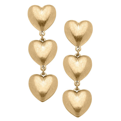 Canvas Style Gina Puffy Heart Linked Earrings in Worn Gold