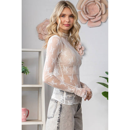 Lace Long Sleeve See Through Ivory Top