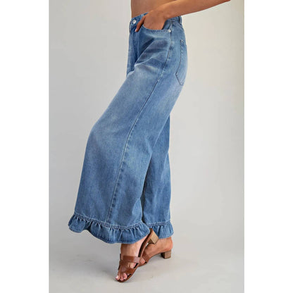 Mineral Washed Ruffle Hem Jeans